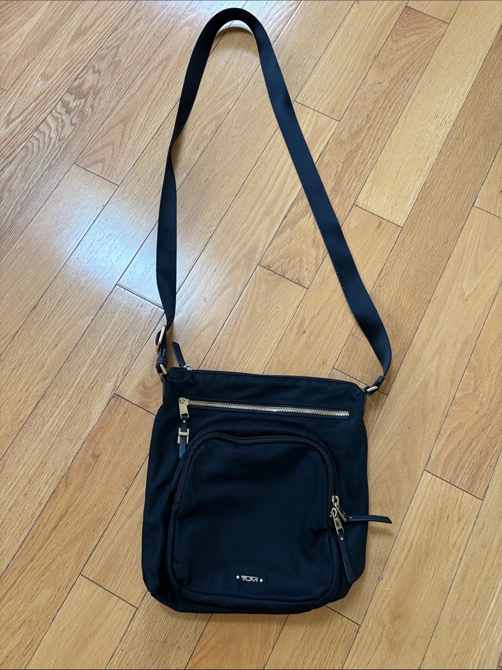 Tumi Black Nylon Bag with gold logo